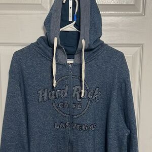🔥🔥 Vintage HARD ROCK CAFE Navy Zip Up Jacket Hoodie - Men Sz XL - PERFECT
